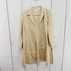 NWOT Dana Buchman Tan Linen Long Line Open Blazer Jacket Womne's Size 6